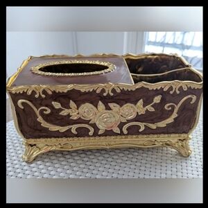 Elegant Brown and Gold Tissue Box Holder. FIRM